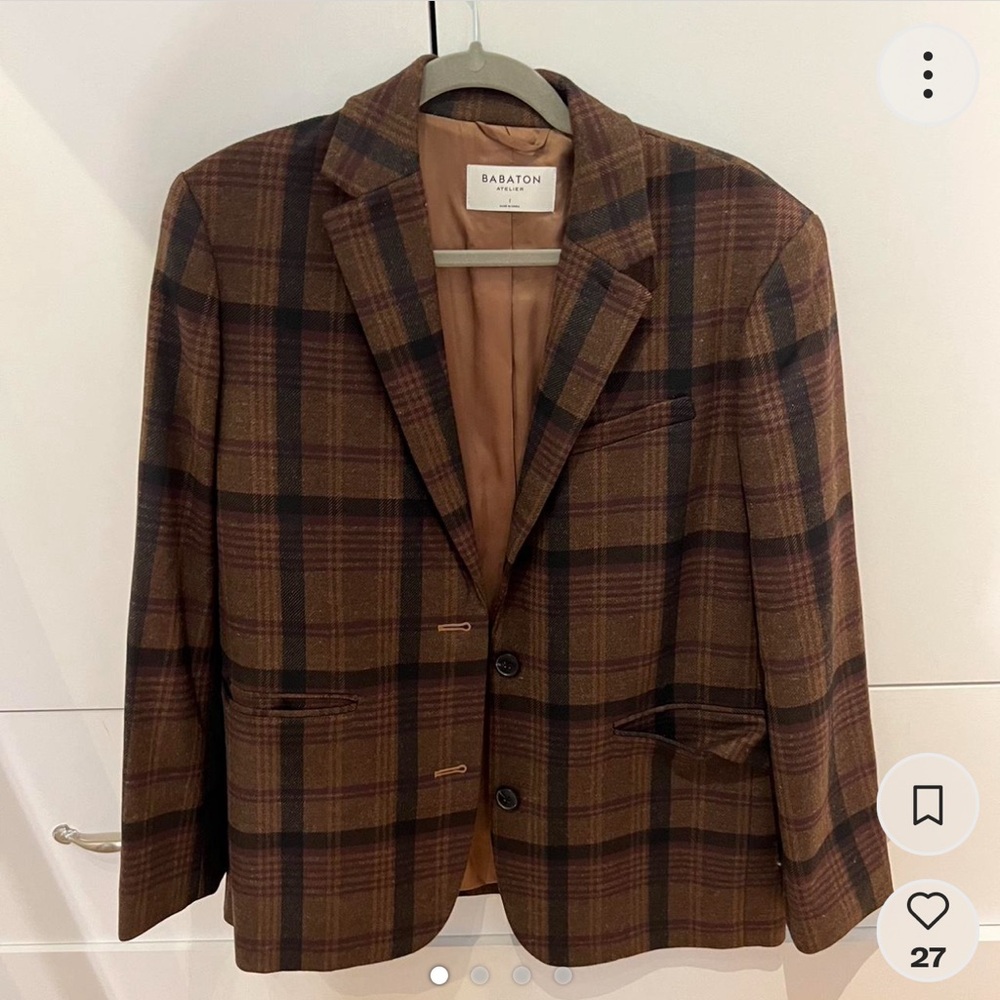 Aritzia brown plaid blazer